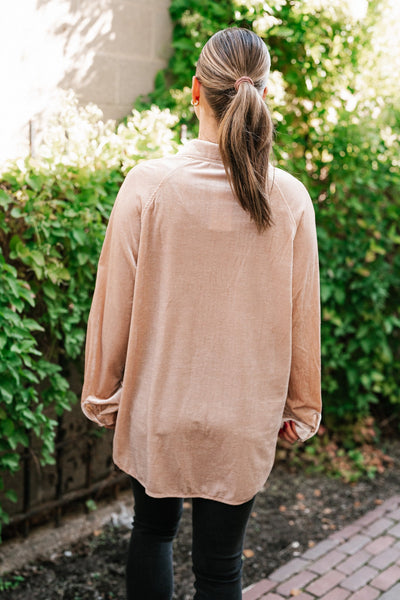 Velvety Button Up Long Sleeve Top