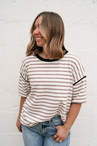Daydreamer Contrast Stripe Tee - Mocha