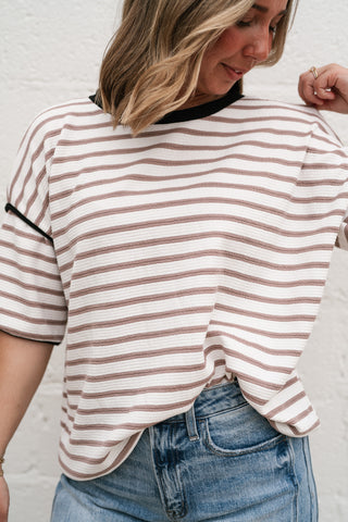 Daydreamer Contrast Stripe Tee - Mocha