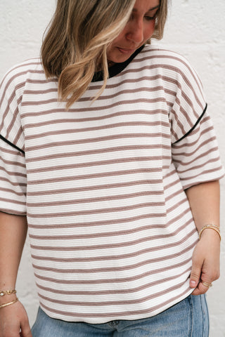 Daydreamer Contrast Stripe Tee - Mocha