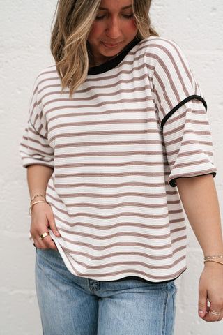 Daydreamer Contrast Stripe Tee - Mocha