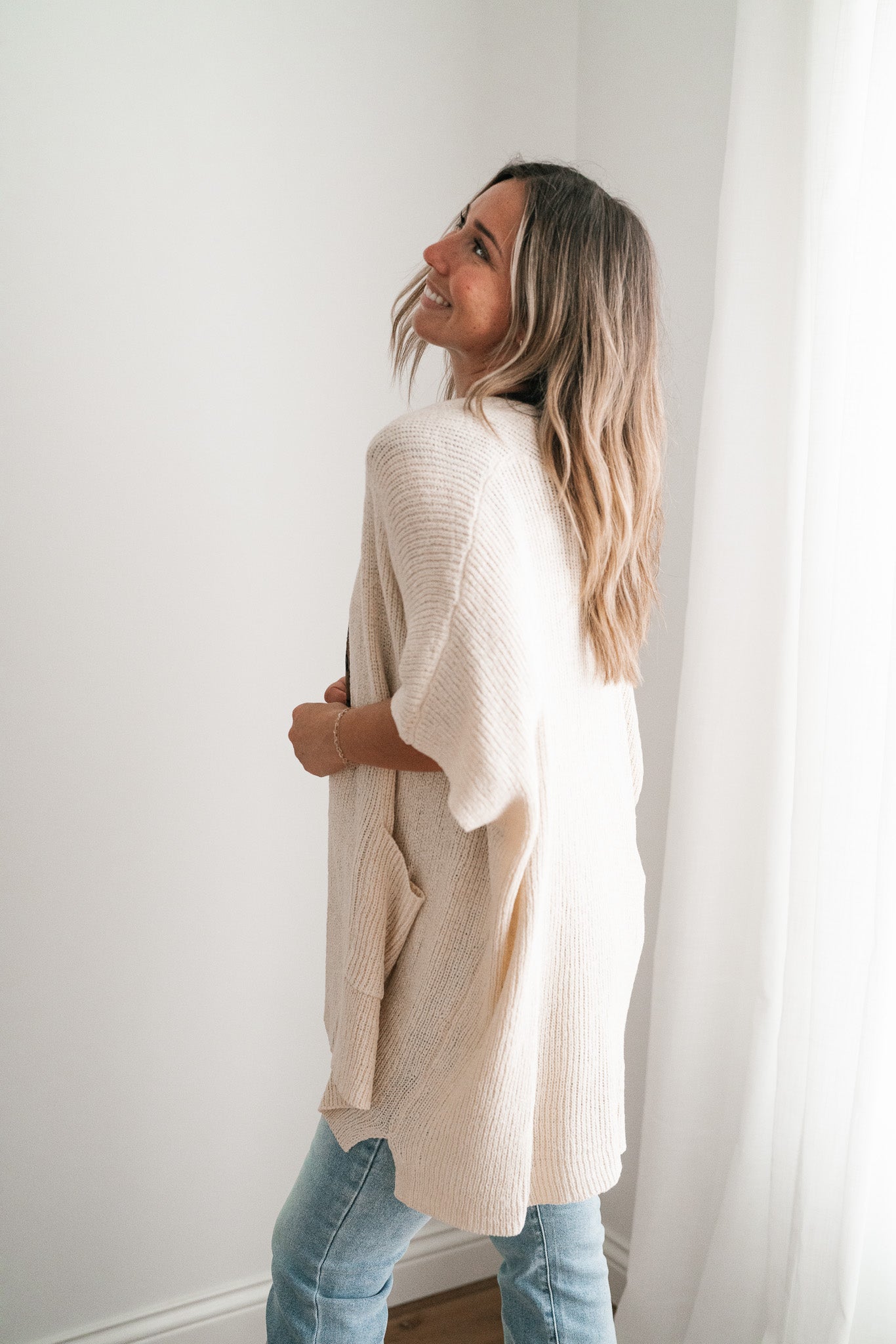 Fresh Knit Oversized Drop Shoulder Cardigan - Cream