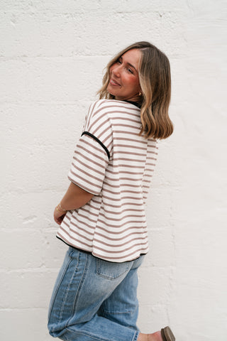 Daydreamer Contrast Stripe Tee - Mocha