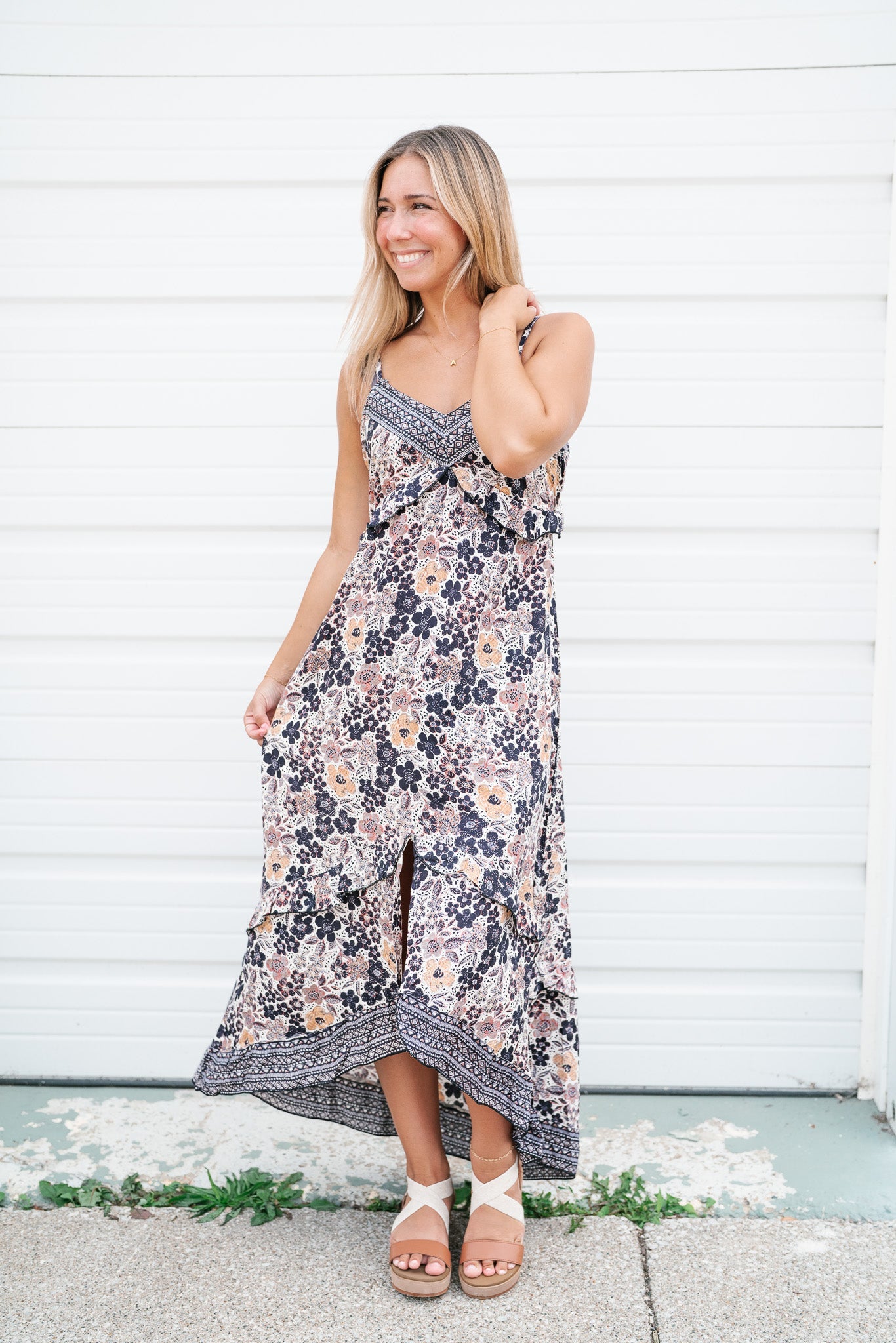 Find Me In Floral Hi Lo Ruffle Dress