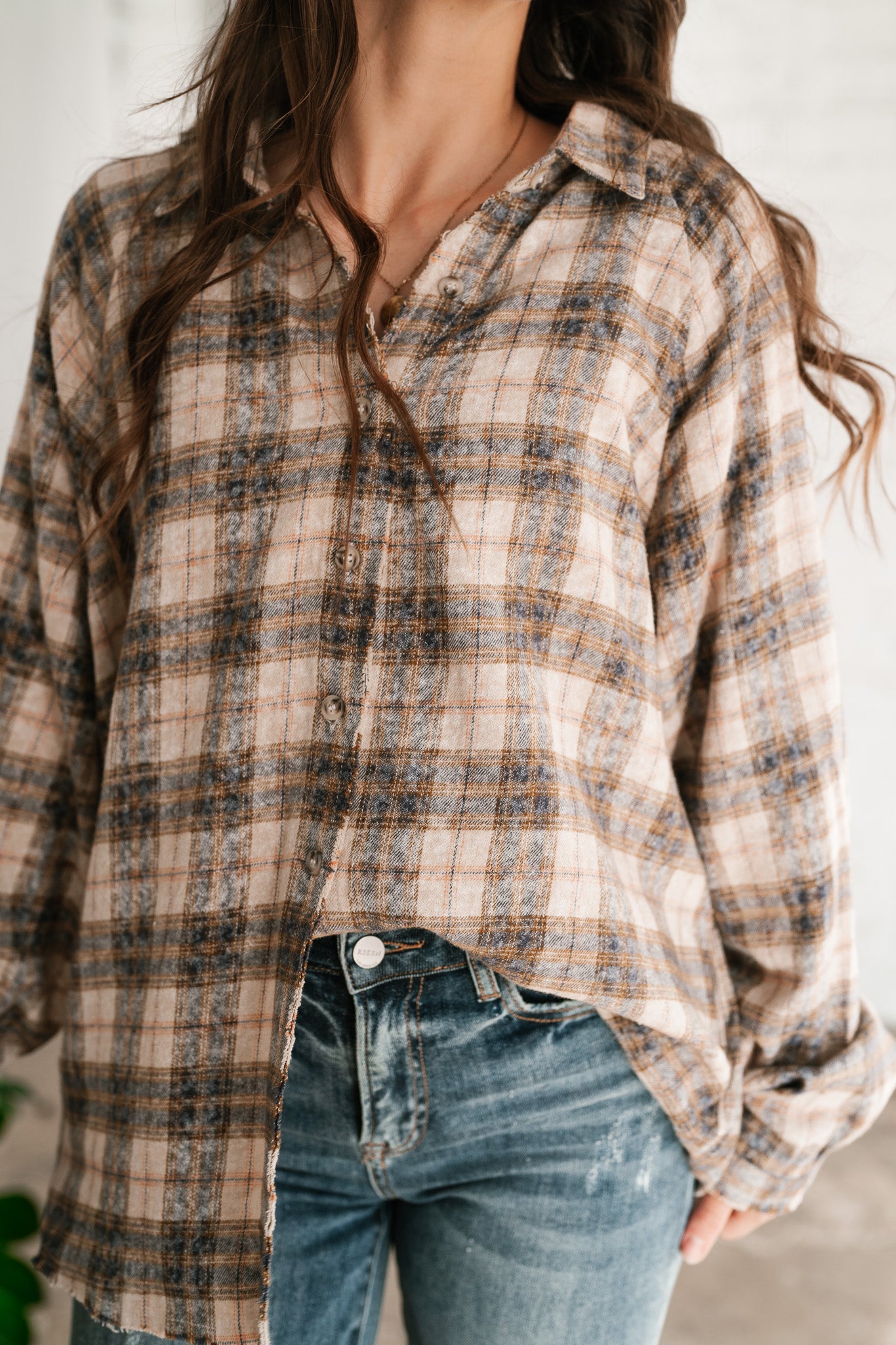 Feel The Warmth Flannel- Sand/Navy