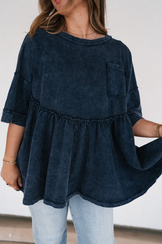 Dainty Eyelet Detailed Babydoll Top - Navy