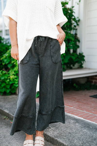 Can't Compete Mineral Wash Wide Leg Pants - Black