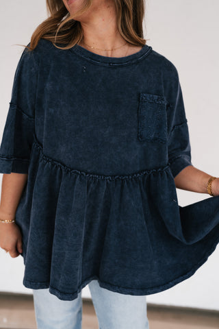 Dainty Eyelet Detailed Babydoll Top - Navy