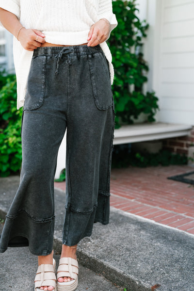 Can't Compete Mineral Wash Wide Leg Pants - Black