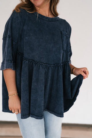Dainty Eyelet Detailed Babydoll Top - Navy