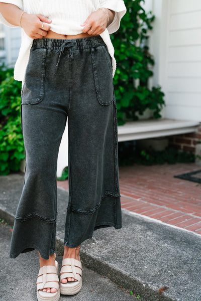 Can't Compete Mineral Wash Wide Leg Pants - Black