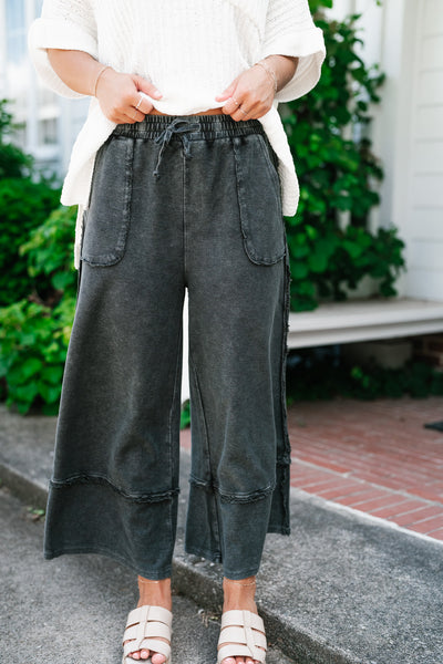Can't Compete Mineral Wash Wide Leg Pants - Black