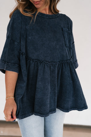 Dainty Eyelet Detailed Babydoll Top - Navy