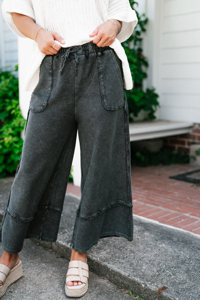 Can't Compete Mineral Wash Wide Leg Pants - Black