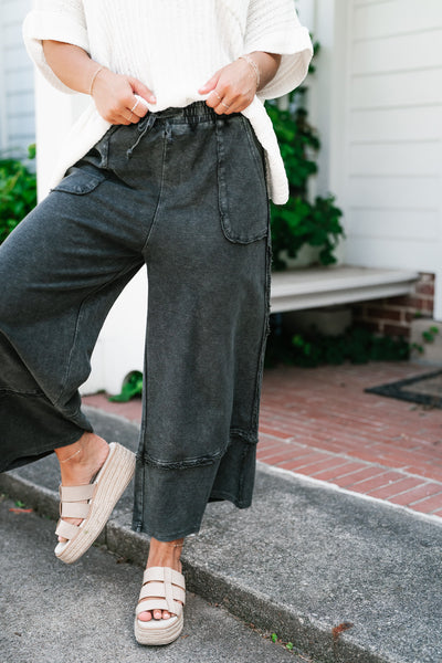 Can't Compete Mineral Wash Wide Leg Pants - Black