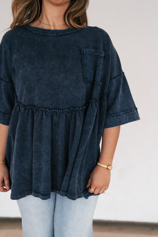 Dainty Eyelet Detailed Babydoll Top - Navy