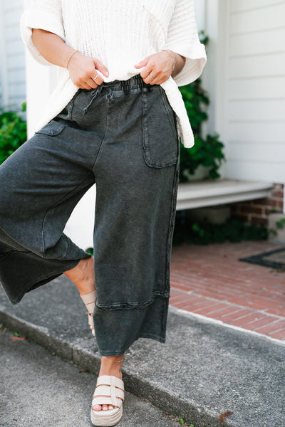 Can't Compete Mineral Wash Wide Leg Pants - Black