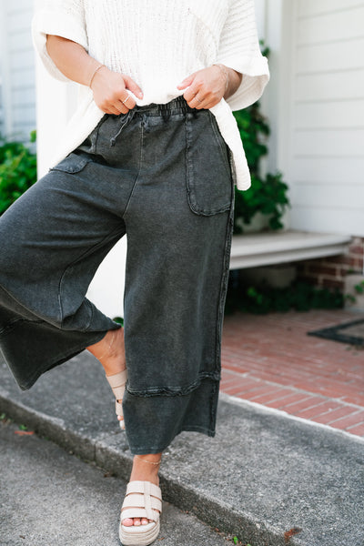 Can't Compete Mineral Wash Wide Leg Pants - Black