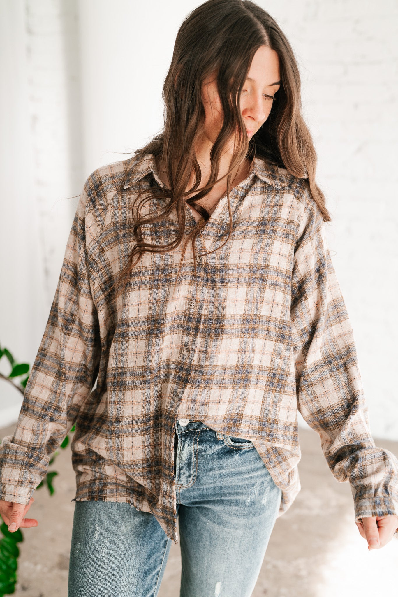 Feel The Warmth Flannel- Sand/Navy