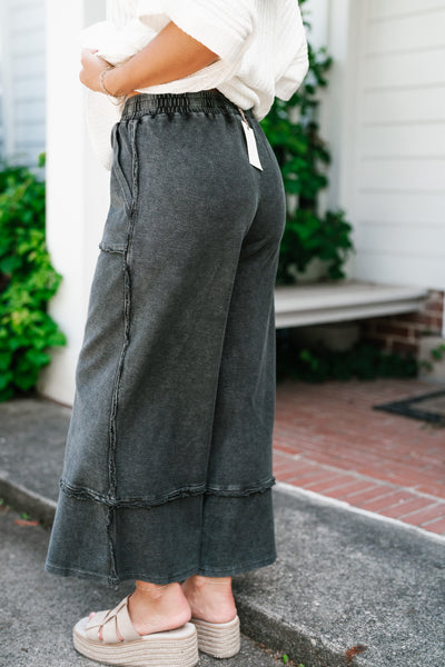 Can't Compete Mineral Wash Wide Leg Pants - Black