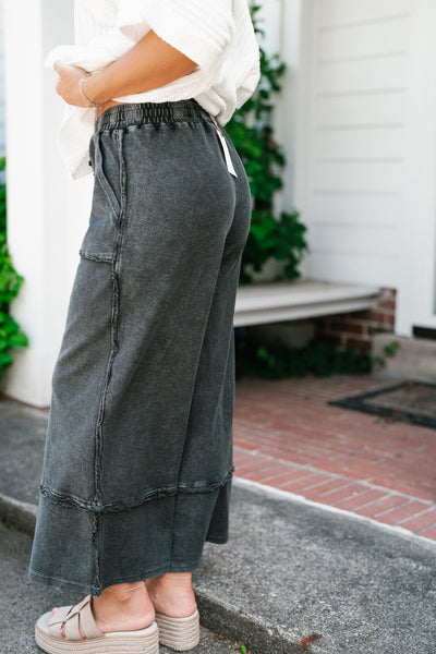 Can't Compete Mineral Wash Wide Leg Pants - Black