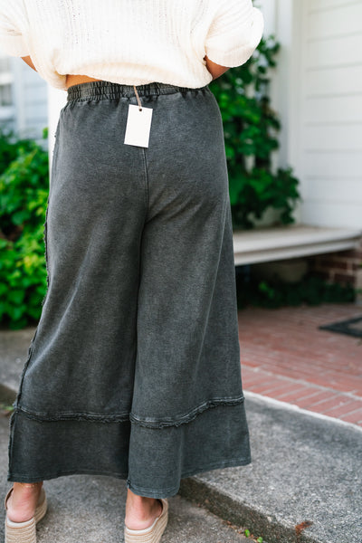 Can't Compete Mineral Wash Wide Leg Pants - Black