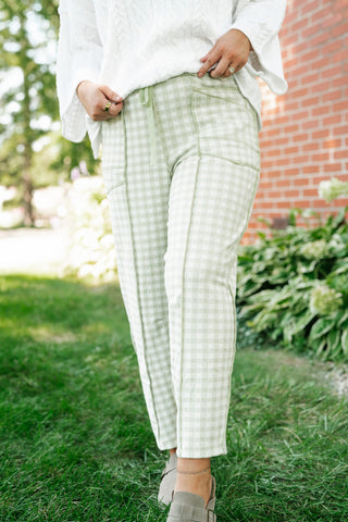 Main Street Gingham Barrel Pants - Sage