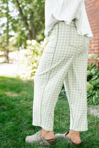 Main Street Gingham Barrel Pants - Sage