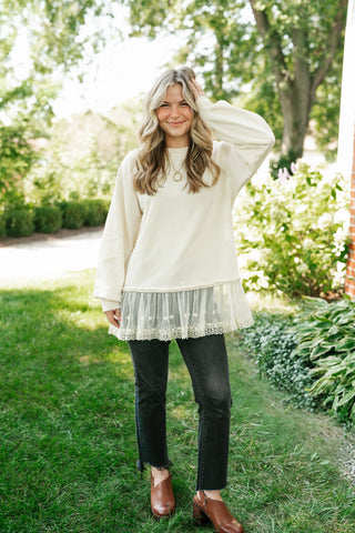 Lighthearted Flowy Lace Top - Ivory