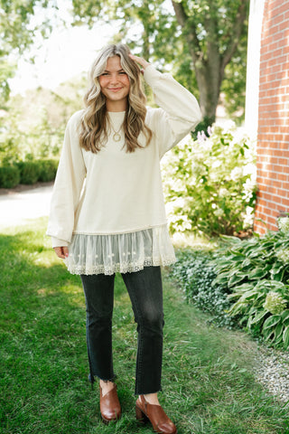 Lighthearted Flowy Lace Top - Ivory