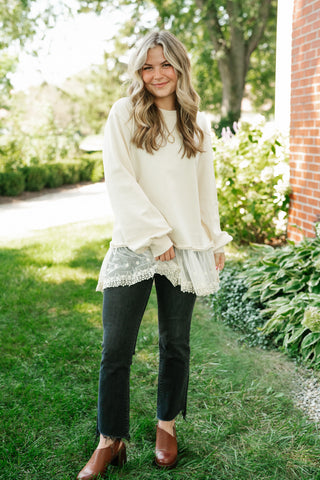 Lighthearted Flowy Lace Top - Ivory