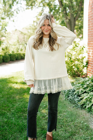 Lighthearted Flowy Lace Top - Ivory