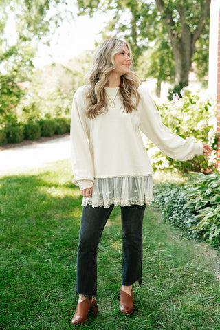Lighthearted Flowy Lace Top - Ivory