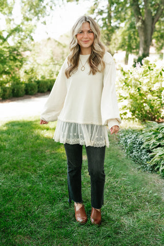 Lighthearted Flowy Lace Top - Ivory