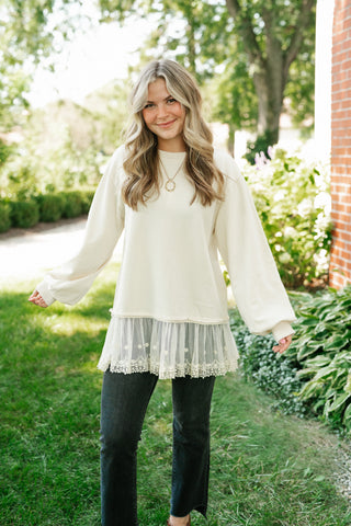 Lighthearted Flowy Lace Top - Ivory