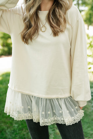 Lighthearted Flowy Lace Top - Ivory