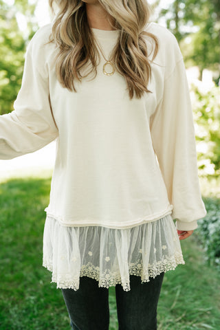 Lighthearted Flowy Lace Top - Ivory