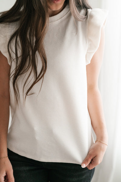 Sure Thing Ruffle Sleeve Top - Ivory