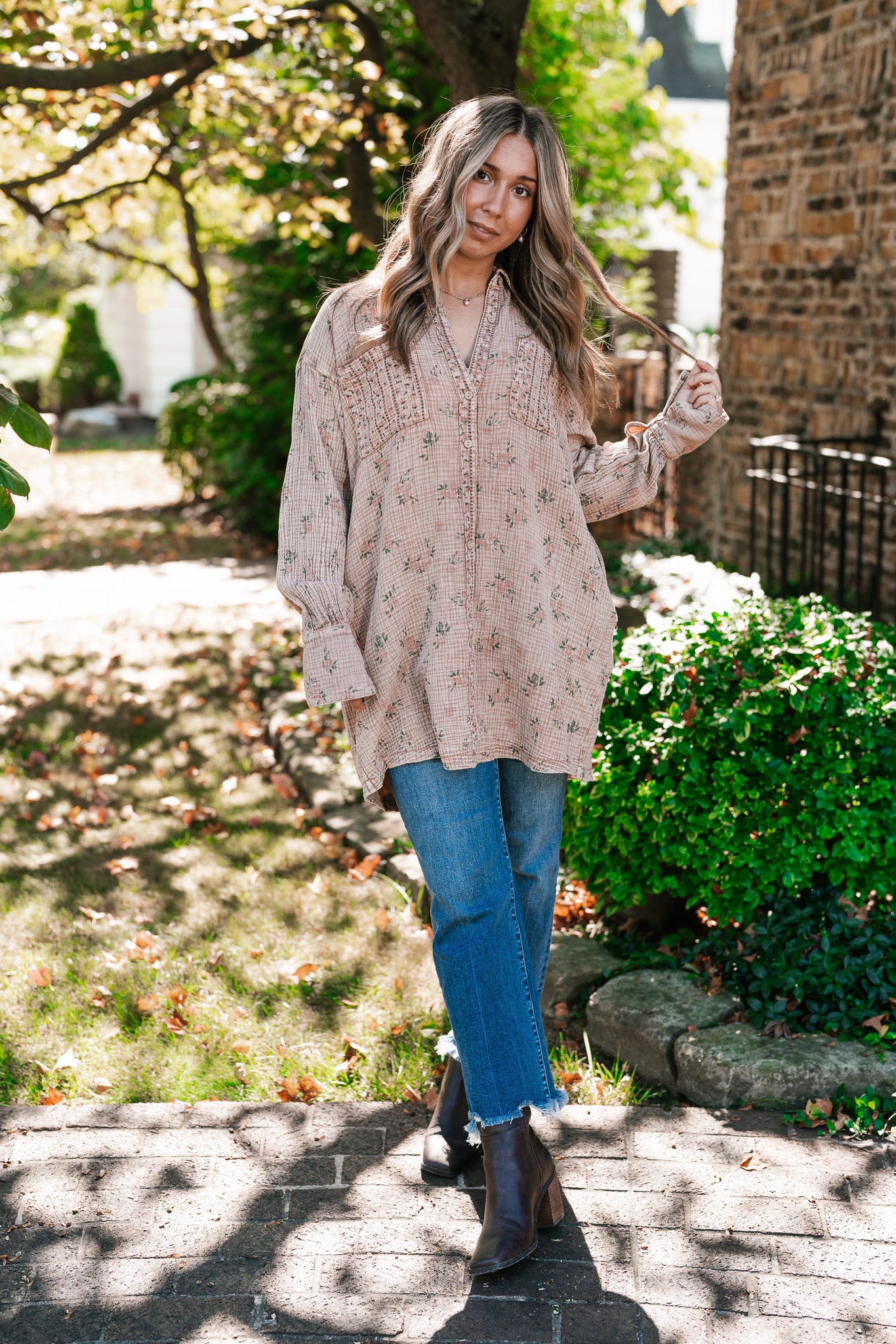 Peaceful Meadow Collared Gauze Tunic