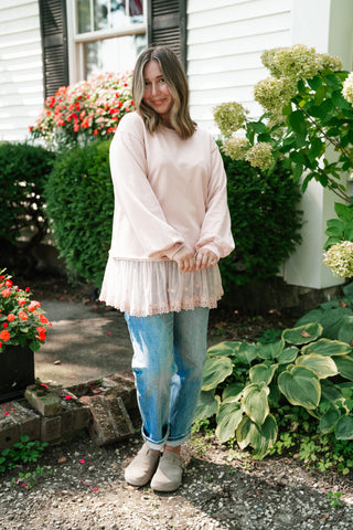 Lighthearted Flowy Lace Top - Soft Pink
