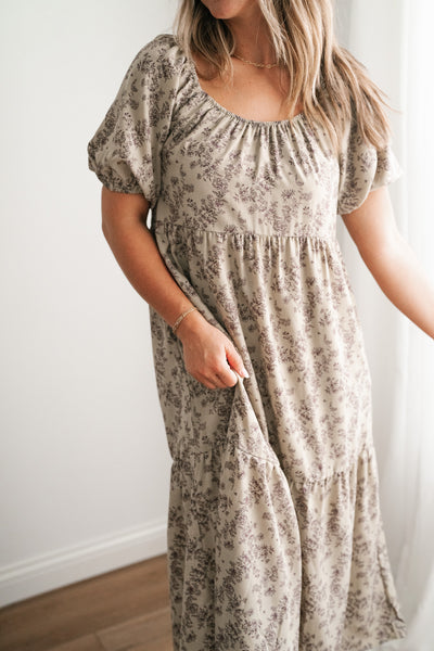 Another Love Floral Casual Midi Dress - Olive