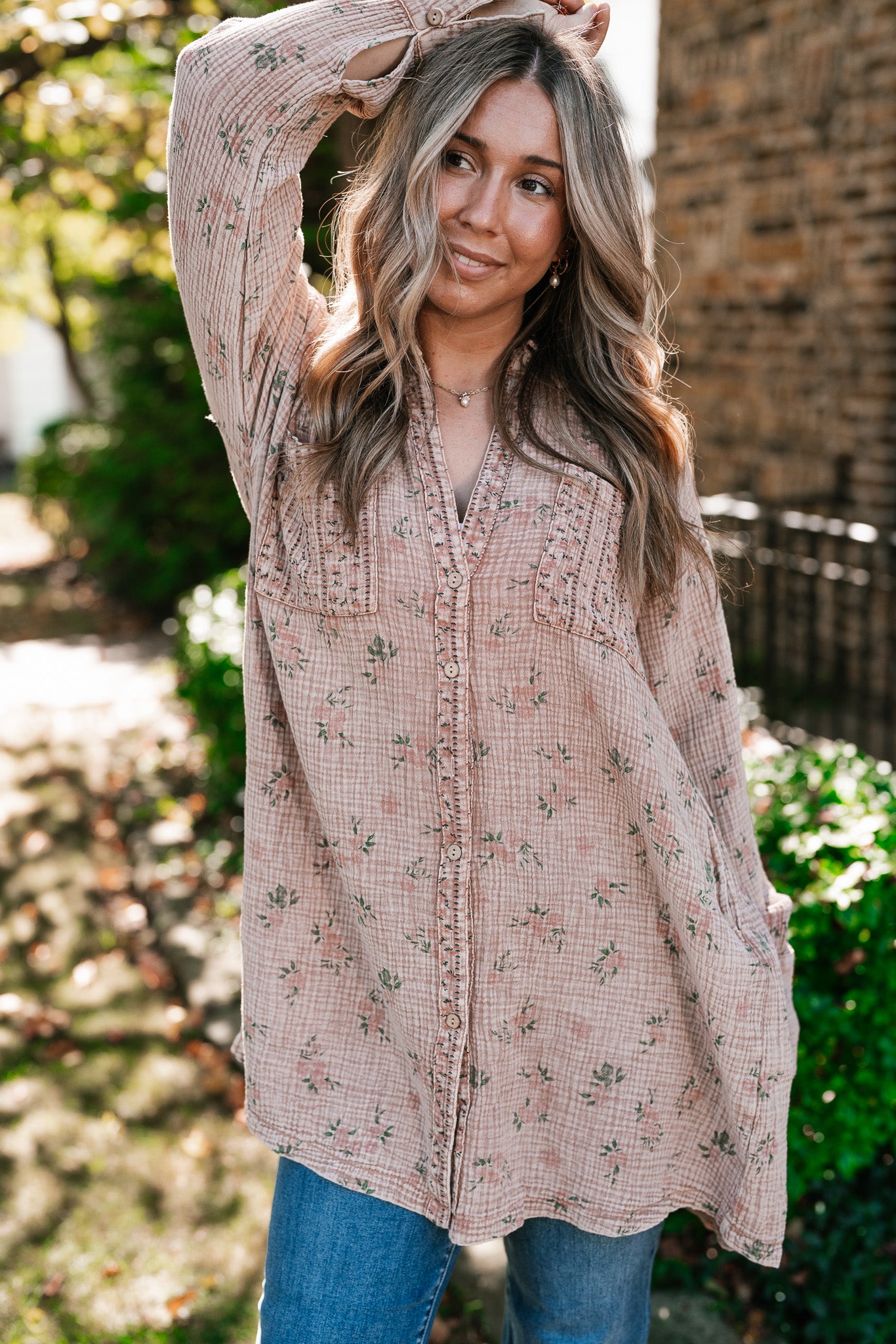 Peaceful Meadow Collared Gauze Tunic