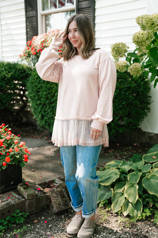 Lighthearted Flowy Lace Top - Soft Pink