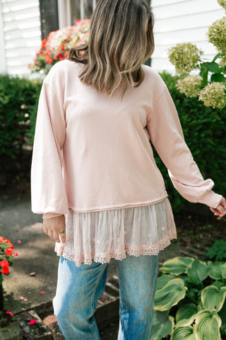 Lighthearted Flowy Lace Top - Soft Pink