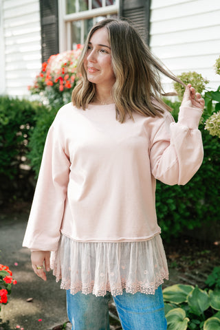 Lighthearted Flowy Lace Top - Soft Pink