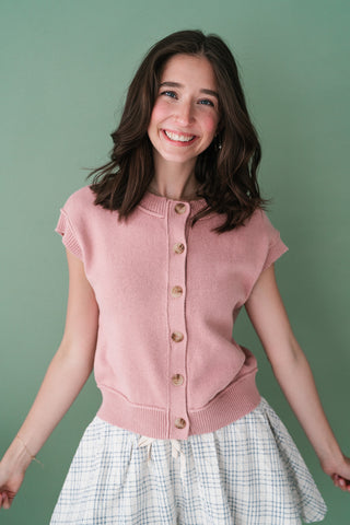 Sonny Button Down Sweater Top - Mauve