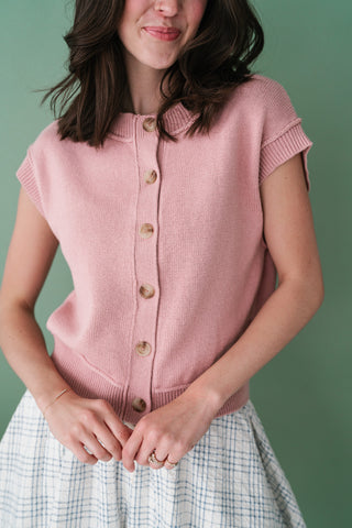 Sonny Button Down Sweater Top - Mauve