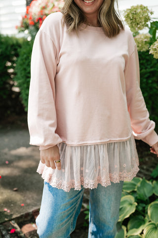 Lighthearted Flowy Lace Top - Soft Pink