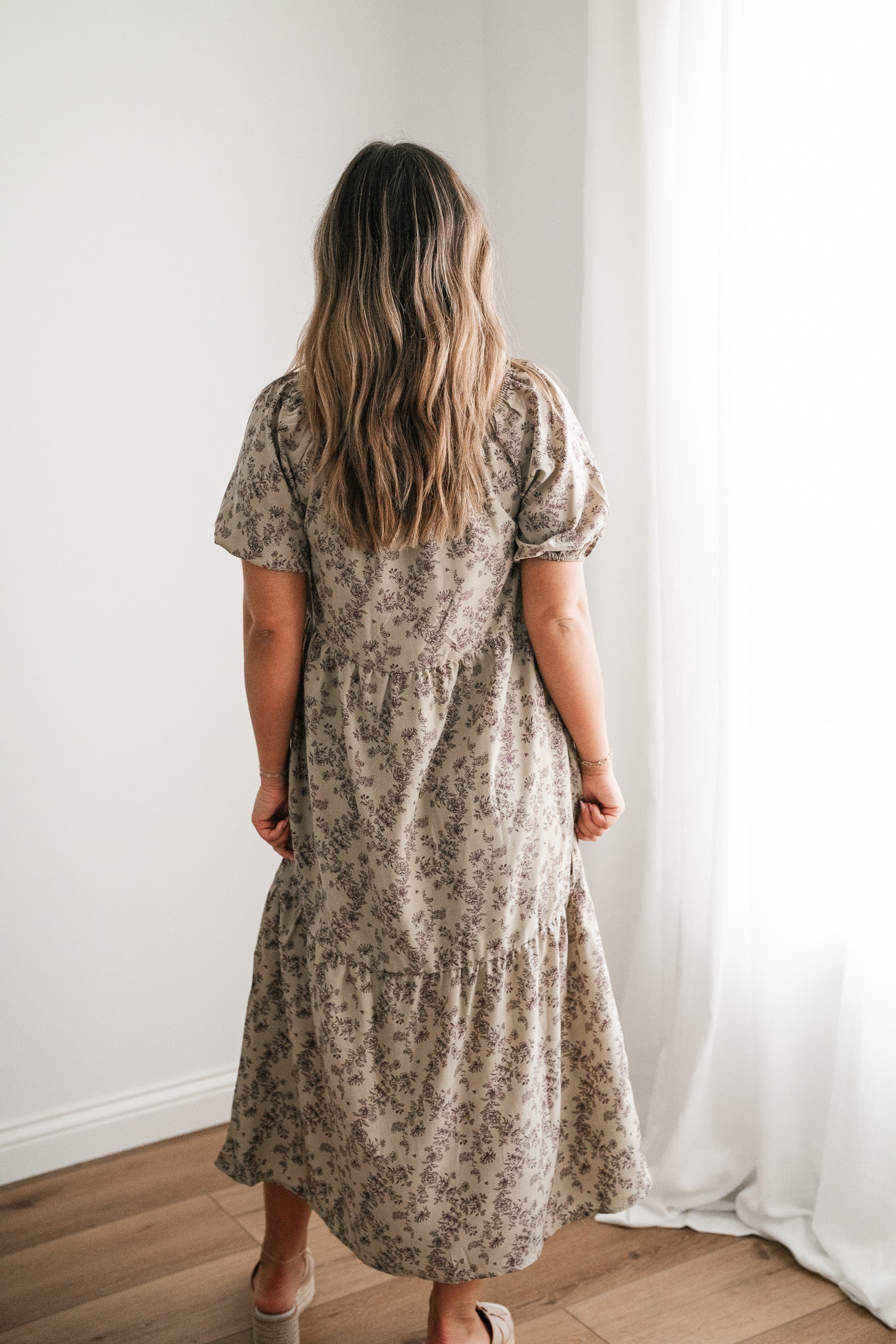 Another Love Floral Casual Midi Dress - Olive