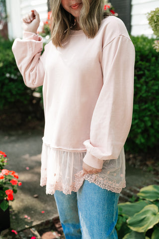 Lighthearted Flowy Lace Top - Soft Pink